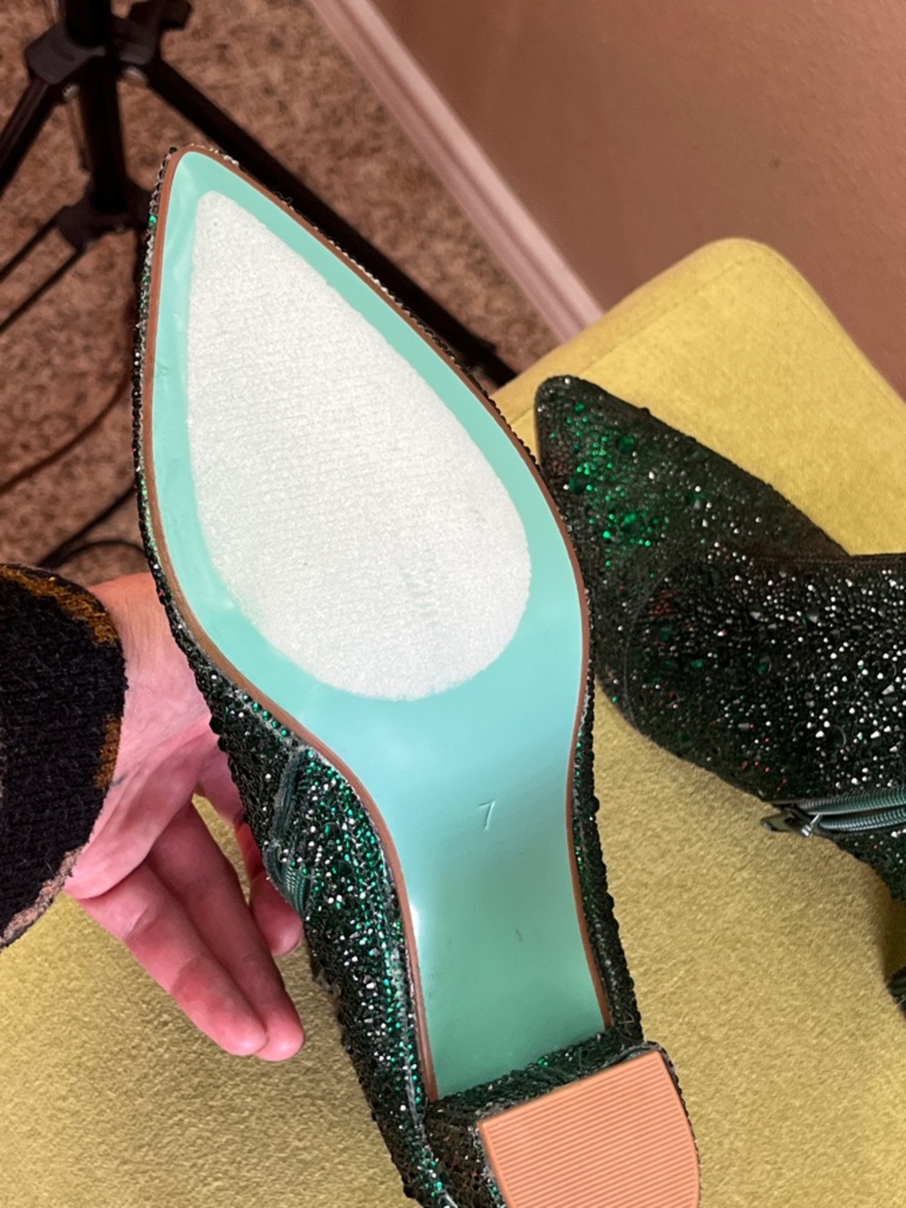 Betsey Johnson Emerald Green Glitter & Bead Ankle Booties - Picture 4 of 4